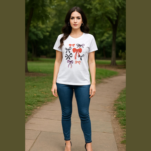 Abercrombie & Fitch White Tee with Red and Black Bow Design